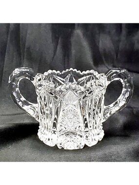VTG Imperial Glass Sawtooth Double Handle NuCut Open Crystal Sugar Bowl